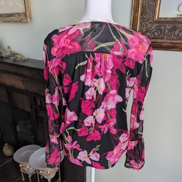 International Concepts Women's Large Femme Blooming Iris Blouse Black Pink - Picture 5 of 12